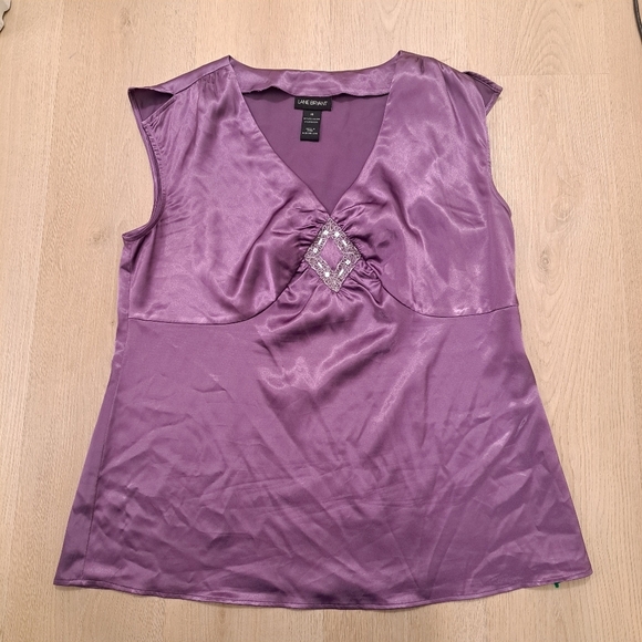 Lane Bryant Purple Satin Beaded Glam Y2K Babydoll Going Out Blouse Size 14 - Picture 2 of 9